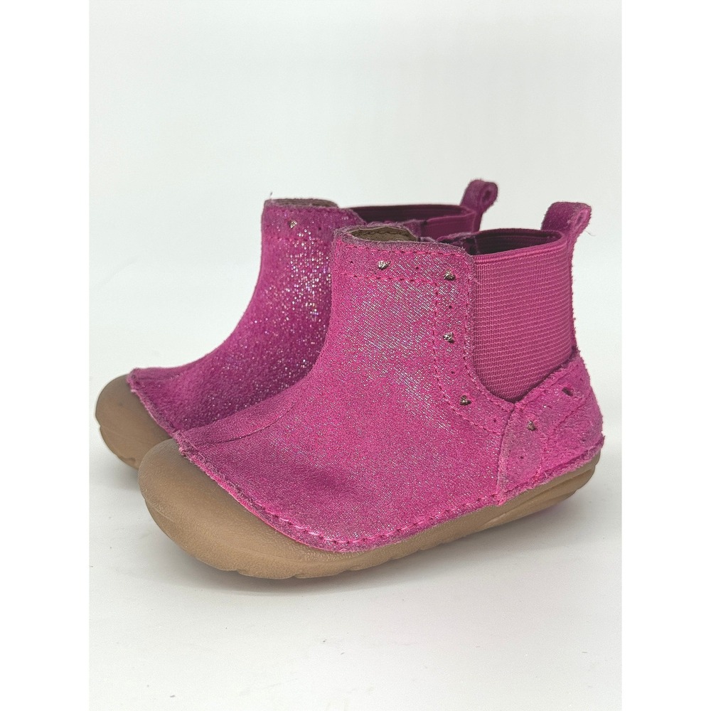 Stride Rite Agnes 2.0 Boots Toddler 4M Berry Pink Glitter Leather Soft Motion